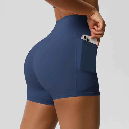 Women Sports Short With PocketedYoga Legging Shorts Squat Proof High Waist Fitness Tight Shorts Quick Drying Cycling Workout Gym
