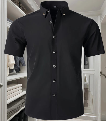 Hot Sale Men's Dress Shirt Formal Thin Business Classic Basic Diamond Button Social White Shirt Short Sleeve Men Clothing