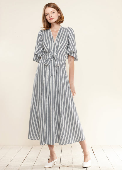 Ditsy Gingham Tie-Front Maxi Dress