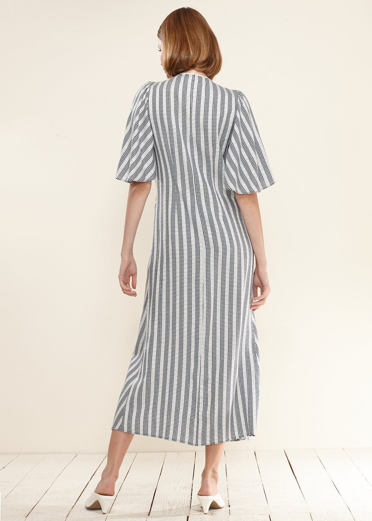 Ditsy Gingham Tie-Front Maxi Dress