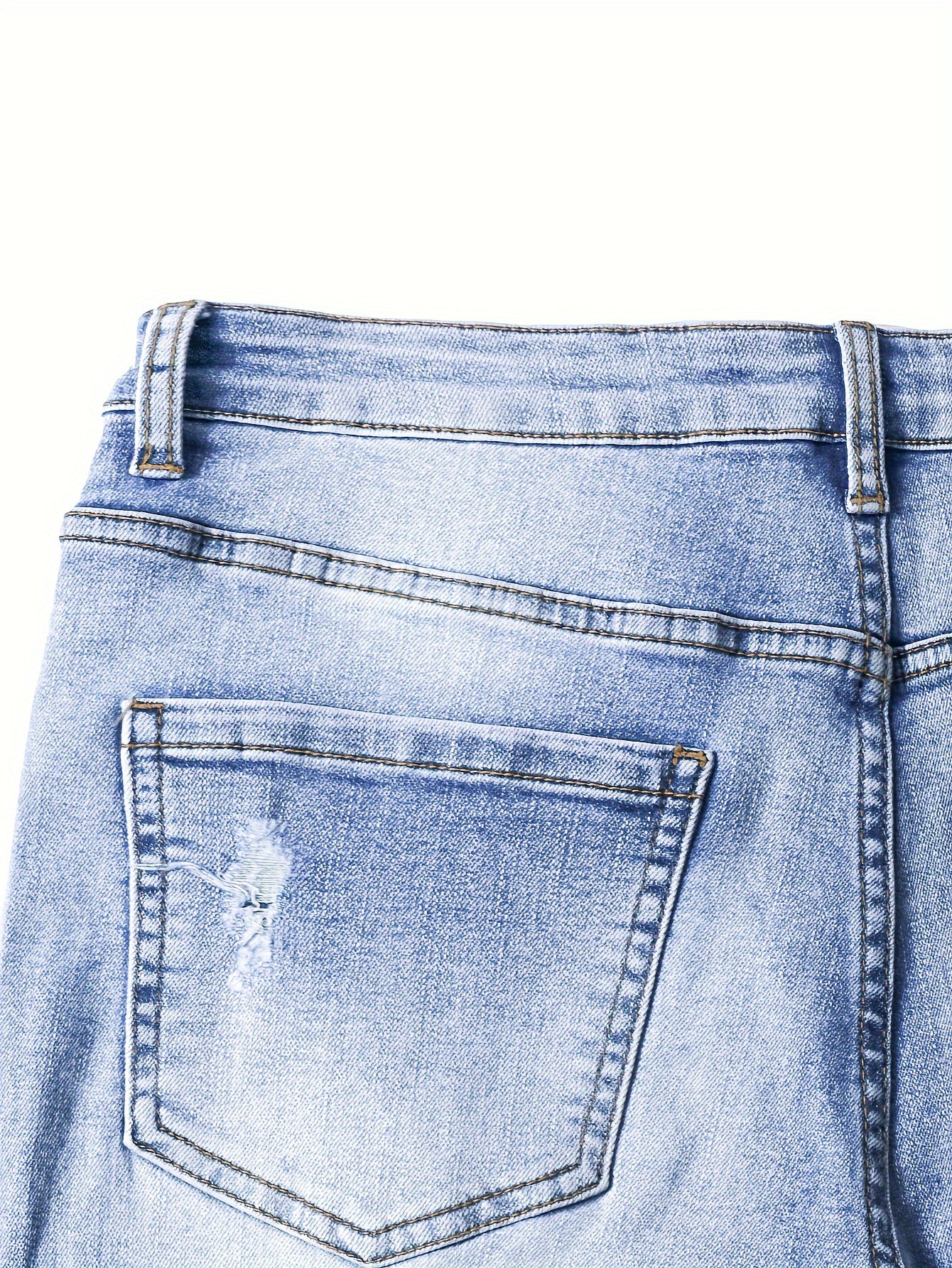 Women's Stretch Denim Jeans - Vintage Street Style, Mid-Rise, Ripped Knee-Length, Light Blue, Casual Streetwear, All-Season Comfort Fit, Comfortable Clothing | Vintage Street Style | Stretch Denim Fabric