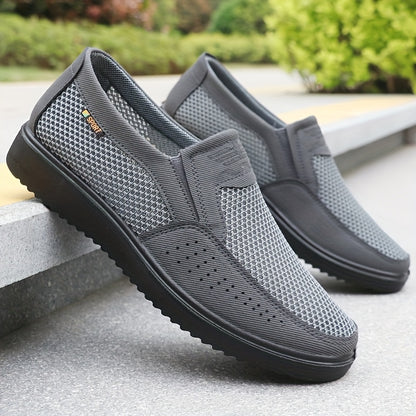 Men's Breathable Mesh Sneakers - MD Sole with Low-Top Design - Lightweight Non-Slip Running Shoes for Walking, Training & Casual Wear - Black & Gray - Lace-Up Closure - Fabric Upper & Insole - Comfortable Fabric Lining - Walk