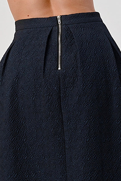 Textured Pleated A-Line Midi Skirt