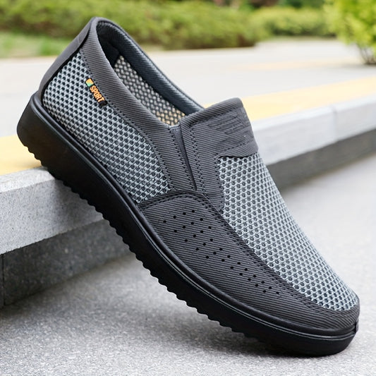 Men's Breathable Mesh Sneakers - MD Sole with Low-Top Design - Lightweight Non-Slip Running Shoes for Walking, Training & Casual Wear - Black & Gray - Lace-Up Closure - Fabric Upper & Insole - Comfortable Fabric Lining - Walk