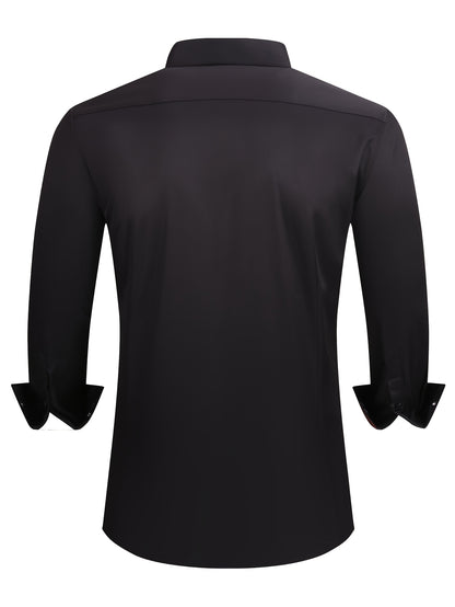 Men's Long Sleeve Dress Shirt 2025 - Solid Color Business Casual Button Shirt, All-Season Office & Commuting Wear | Wrinkle-Resistant Regular Fit | Non-Transparent Professional Shirt