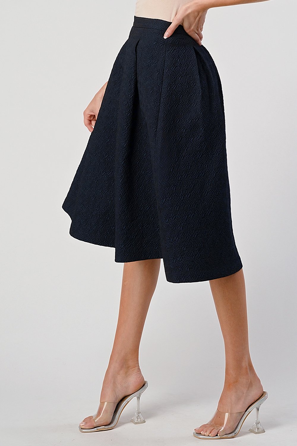 Textured Pleated A-Line Midi Skirt