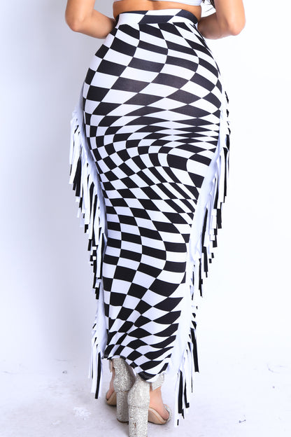 Plaid Stretch Bodycon Maxi Skirt