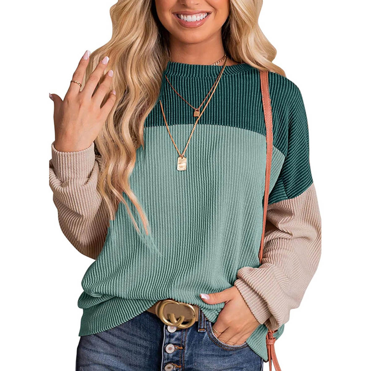 Color Block Crewneck Pullover