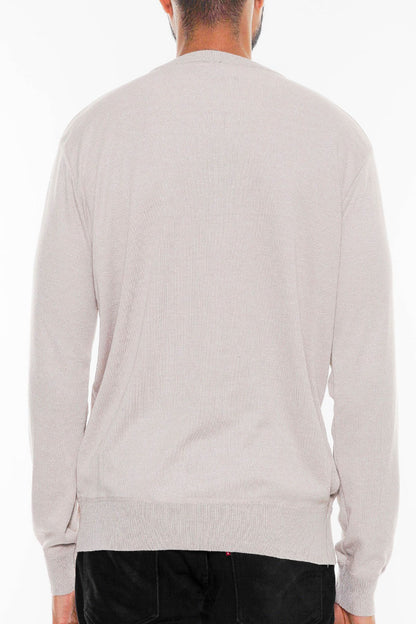 Solid V neck Knit Pullover Sweatshirt