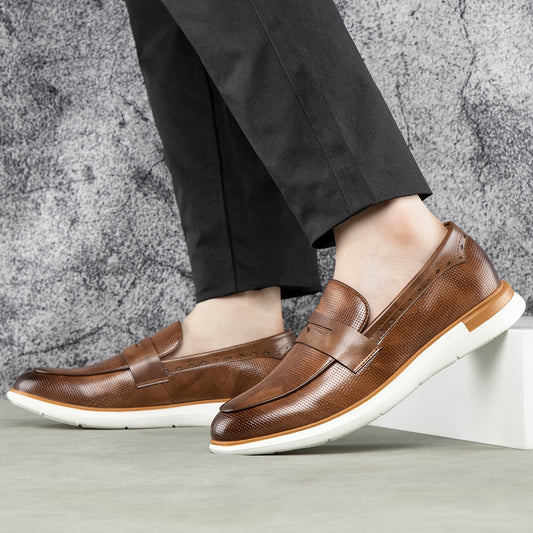 Mens Microfiber Synthetic Leather Loafers - Comfortable Slip-On Shoes with PU Insole, Round Toe, and TPR Sole for Casual, Party, Street Wear - All-Season Fashionable Shoes for Men