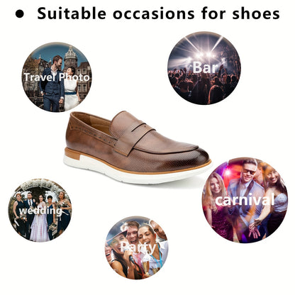 Mens Microfiber Synthetic Leather Loafers - Comfortable Slip-On Shoes with PU Insole, Round Toe, and TPR Sole for Casual, Party, Street Wear - All-Season Fashionable Shoes for Men