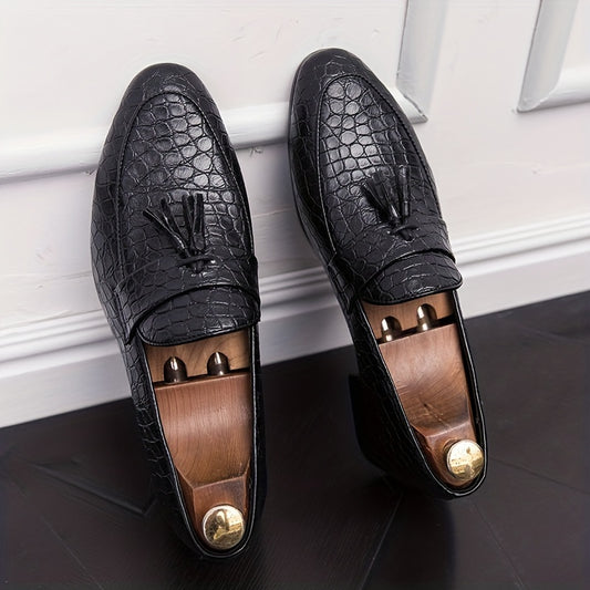 Stylish Scale Print Tassel Slip-On Dress Shoes for Men - Elevate Your Style with Assorted Colors, Smart Casual Design, Comfortable Walking Experience, and Versatile Outfit Options