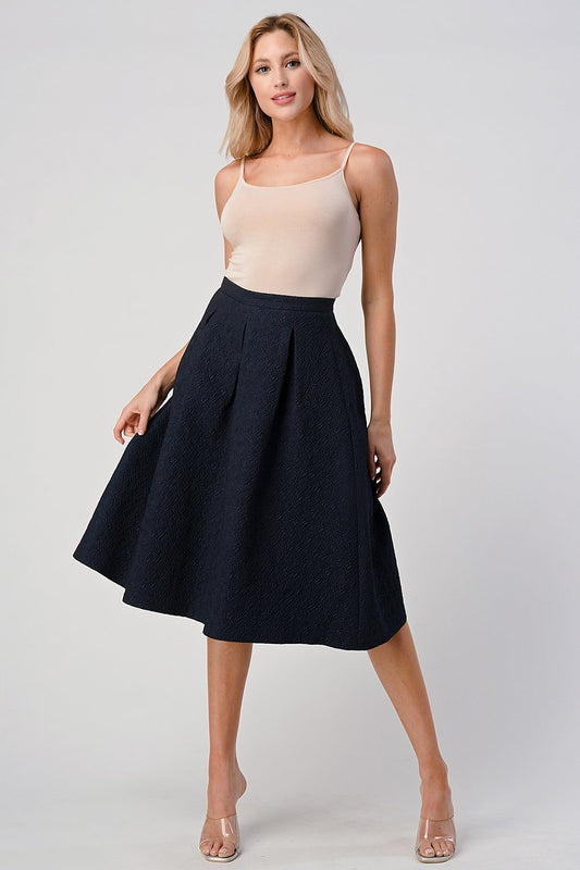 Textured Pleated A-Line Midi Skirt
