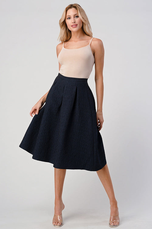 Textured Pleated A-Line Midi Skirt